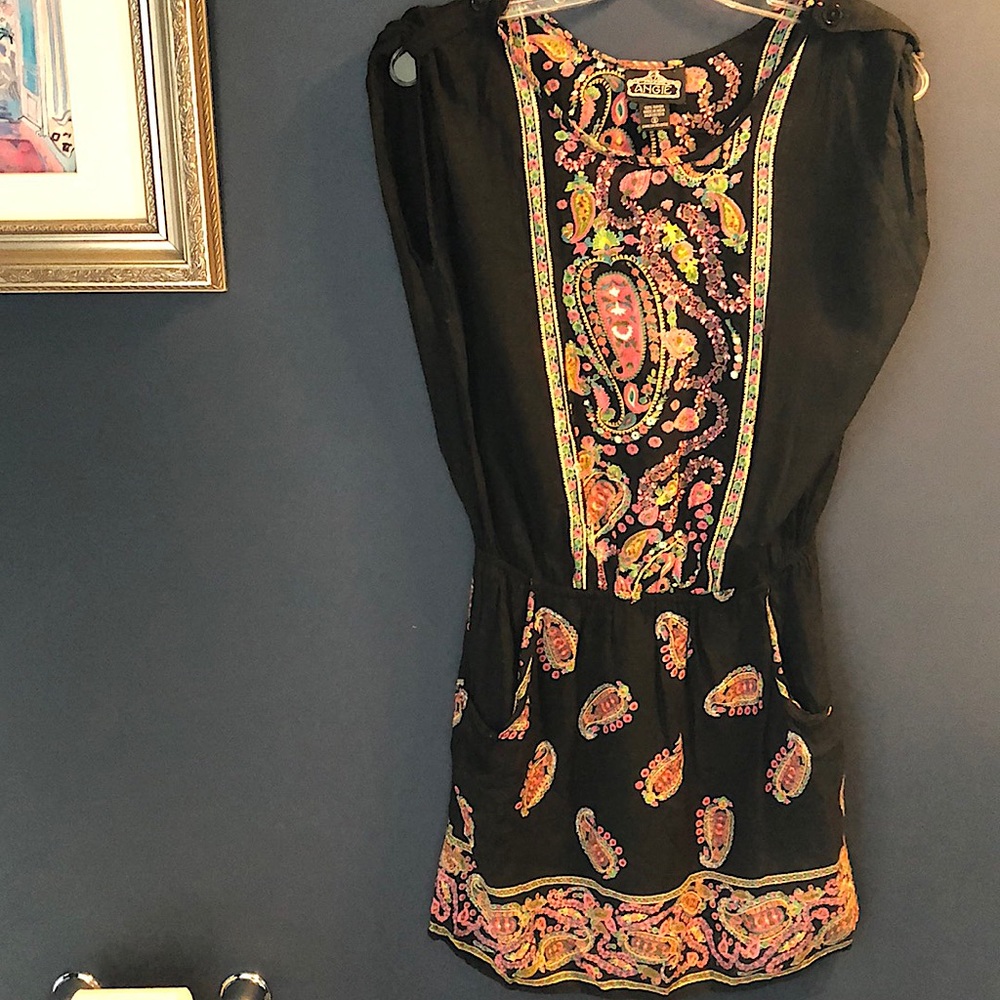 Colorful dress - rayon Size S, black, multi color